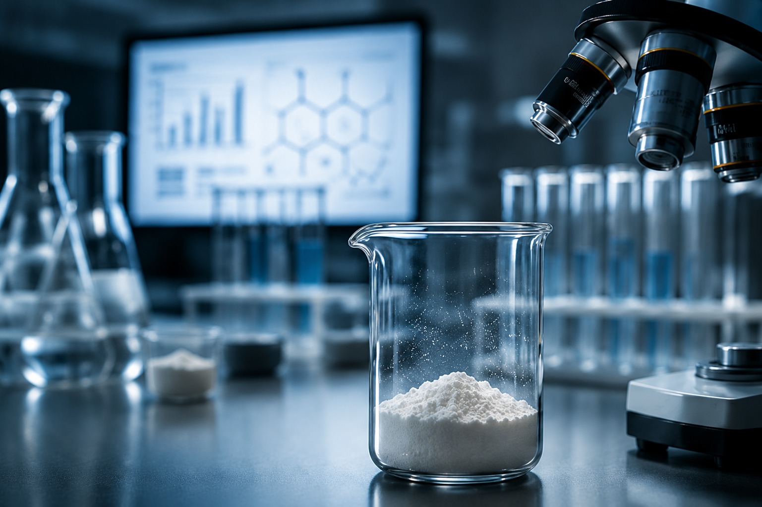 Laboratorio analizando la pureza de la creatina monohidrato