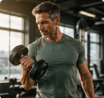 Hombre entrenando con mancuerna en el gimnasio